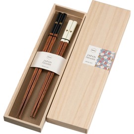 Sunlife Chopsticks, Couple Chopsticks, Dishwasher Safe, 2-Piece Set, 23cm / 21cm, Heart, Spade, Father's Day, Mother's Day, Respect for the Aged Day, Gift, Wooden Box, Black / White, Made in Japan, S