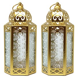 2pk Moroccan Lantern Decorative Candle Holder for Home Decor, Large, Gold