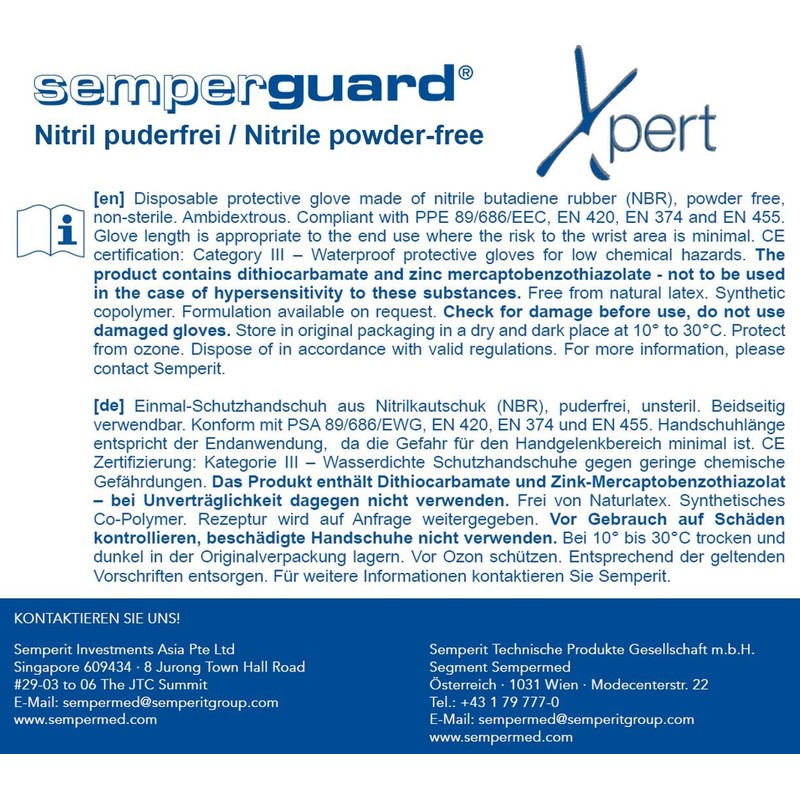 Semperguard Nitrile Xpert Powder-Free Gloves - Medium (Box of 100)