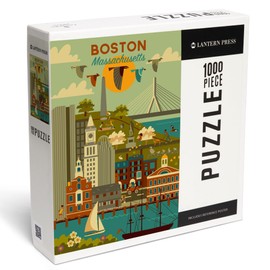 Boston, Massachusetts, Geometric City Series (1000 Piece Puzzle, Challenging Jigsaw Puzzle for Adults, Made in USA)