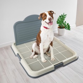 Dog Pee Pad Holder Tray with Detachable High Wall, 23.5” x 23.5” Large Indoor Puppy Potty Training Litter Box with Splash Guard, Dog Toilet with 4 Disposable Pee Pads