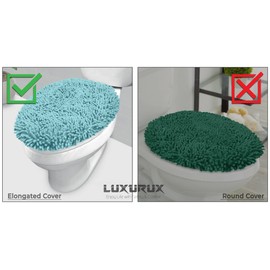 LuxUrux Toilet Lid Cover with Stretch Fit Elastic Band – Chenille Microfiber Toilet Seat Non-Slip Cover for Bathroom – Soft Plush, Machine Wash And Dry, Comfort & Clean Look (18 x 21'', Medium Blue)