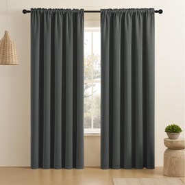 CUCRAF Dark Grey Blackout Curtains 90 inch Length 2 Panels Set, Rod Pocket Room Darkening Drapes for Bedroom Living Room, Insulated Thermal Light Blocking Window Curtain (W52 x L90 Inch)
