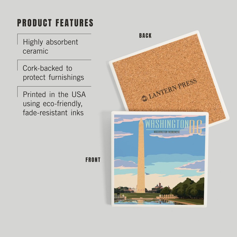 Lantern Press Washington, DC, Washington Monument Scene (Absorbent Ceramic Coaster,