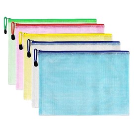 LAISIZHU Mesh Case, Zippered File Bags, 5 Pieces, 5 Colors, Contact Bag, Mesh, Durable Zipper, Waterproof, Clear, Office Supplies, Organization Storage (B4 (15.0 x 11.0 inches (38 x 28 cm)))