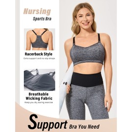Gratlin Women's Nursing Bras Support Nursing Sports Bra Racerback Wireless Padded Breastfeeding Maternity Bras White Medium