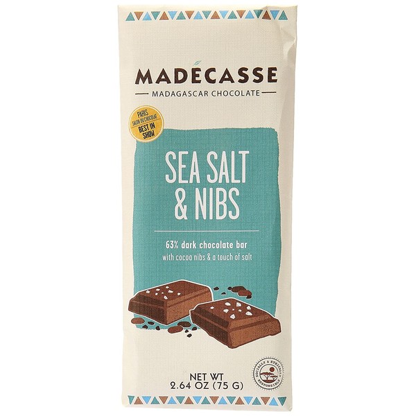MADECASSE Organic 63% Chocolate With Sea Salt And Nibs, 2.64 OZ
