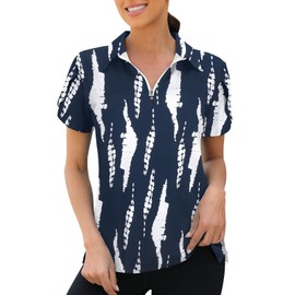 Viracy 2XL Womens Golf Apparel, Womens Golf Attire 1/4 Zip Up Short Sleeve Quick Dry Moisture Wicking Activewear Tops,2XL Navy Blue