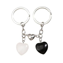 AMOR SPES 2PCS Couple Keychain Set Valentines Gifts for Boyfriend Girlfriend Husband Wife Black White Stone Heart Magnet Key Ring