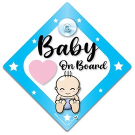 Baby On Board Sign Blue Stars, Baby On Board Sign, Grandchild On Board Car Window Sign, High Visibility Advisory Car Sign Designed to Let Other Road Users a Child is in The Car, 14 cm x 14cm x 2cm