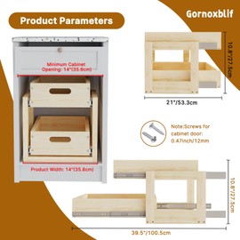 Gornoxblif Pull Out Cabinet Organizer, 14''W×21''D×16''H Heavy-Duty Under Sink Organizer with Soft-Close Slides,2 Tier Wood Drawer Shelves Storage for Kitchen, Pantry, Bathroom, Under Sink