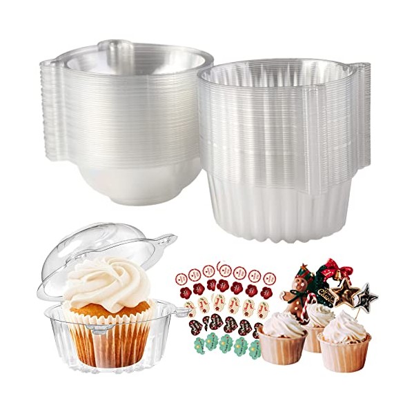 Surflyee 50 Pieces Clear Cupcake Boxes, Single Cupcake Boxes, 4.5 Inch Individual Cupcake Box for Cupcakes, Large Muffin, Salad, Cheese, Suitable for Home Baking, Party, Wedding, Cake Shop