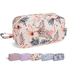 Narwey Large Makeup Bag Travel Cosmetic Bag Organizer Toiletry Bag Make Up Bags for Women (Beige Flamingo, Large)