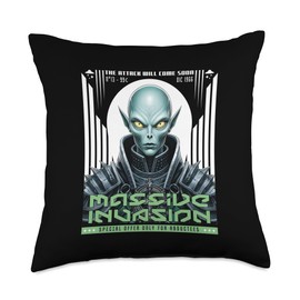 Alien Massive Invasion Design With Menacing Figure Throw Pillow