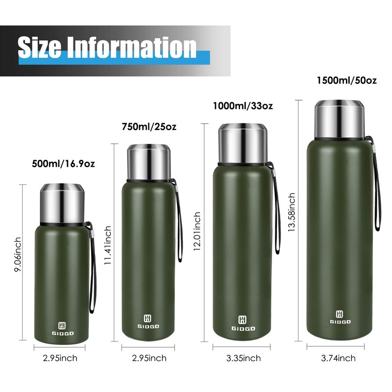 Insulated vacuum Thermo Bottle 1000ml/33.8oz with cup Stainless steel coffee