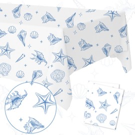 2Pcs Last Toast on the Coast Bachelorette Table Cloth Blue Coastal Bachelorette Party Decorations Seashells Beach Table Cloth Nautical Table Cover for Girl Wedding Bridal Shower Picnic Party Supplies