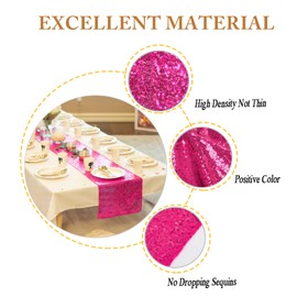 ShinyBeauty Sequin Table Runner Hot Pink 12x72 Inch Sparkly Metallic Runners Fuchsia Glitter Sequence Fabric Table Linen for Birthday Party Wedding Engagement Decorations