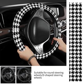 AOPEFNX Steering Wheel Covers for Car, Truck, and SUV, Cute Non-Slip Breathable Elastic Steering Wheel, Car Accessories, Universal 15 Inch Leather Cover for Men Women Houndstooth Pattern