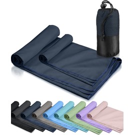 Quick Drying Towel, Travel, Mountain Climbing, Antibacterial and Odor Resistant, 99% Antibacterial Rate, Ultra Lightweight, Compact, Sports Towel, Chamois Towel, Microfiber, Bath Towel, Face Towel, Outdoor, Yoga, Sauna, Swimming, Pool, Disaster Prevention, Storage Bag Included (Navy, ML Set)