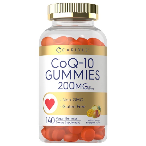 Carlyle CoQ10 Gummies 200 mg | 140 Count | Natural Mango Pineapple Flavor | Vegan, Non-GMO, Gluten Free