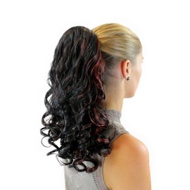 WIG ME UP - JL-3274-1BF350 Haarteil Ponytail Hairpiece extension very long curled curls black mixed with red combs drawstring 20inch