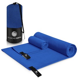 ScorchedEarth Microfiber Travel & Sports Towel - Quick Dry Super Absorbent Compact Lightweight - for Camping Backpacking Hiking Beach Yoga Swimming - Set Includes 2 Sizes + Carrying Bag & Clip