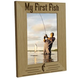 CREATCABIN Picture Frame Fishing My First Fish Picture Frame Engraved Picture Holder Commemorative Table Stand Suitable for 4 x 6 Inch Photo Friendship Gifts Hanging on the Wall Family 16.8 x 21.8 cm