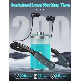 TERUBIN Neckband Bluetooth Headphones, 200H Long Playtime Wireless Stereo Neckband Earbuds with Microphone, Waterproof Around The Neck Headphones in Ear Headset for Sports/Workout/Office (Dark Blue)