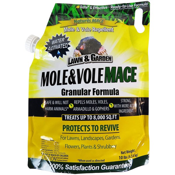 Nature's Mace Mole & Vole Repellent 10lb. Granular Bag/Covers 8,000 Sq. Ft. / Keep Moles & Voles Out of Your Lawn and Garden/Guaranteed to Repel Moles/Safe to use Around Home, Children, & Plants