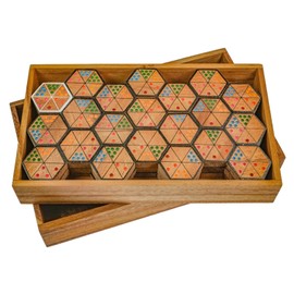 LOGOPLAY Hexadomino - Hexamino - Hexagon Domino - Tile Game - Wooden Board Game with 63 Tiles