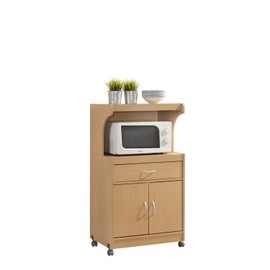 Maykoosh Old World Charm Modern Indoor Microwave Kitchen Cart with Wheels and Pull-Out Drawers, Storage and Shelf, 15.75 x 24.00 x 45.20 Inch, Maple Finish