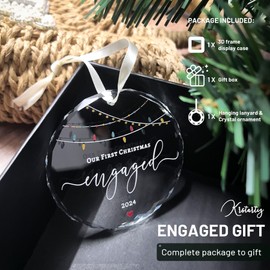 Engagement Gift for Couples Unique - 3" Crystal First Christmas Engaged 2024 Ornament with Gift Box, Bridal Shower Gifts, Engaged Keepsake for Her, Bride, Newlyweds