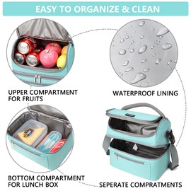 VASCHY Lunch Bag for Women, Insulated Lunch Box Leak-proof Cooler Bag in Dual Compartment Lunch Tote for Men, Women, 14 Cans (Turquoise)
