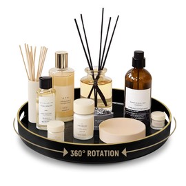 MAONAME 13" Lazy Susan Organizer for Cabinet, 360° Turntable Organizer with Handles, Black Rotating Tray Organizers and Storage for Kitchen, Pantry, Bathroom, Table