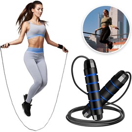 Raganet, Cuerda Para Saltar Profesional Azul Speed Rope De Alto Rendimiento, Rodamientos De Precisión 360°, Cable De Acero Recubierto Ajustable 3 m, Mango EVA Antideslizante, Fitness Crossfit Cardio