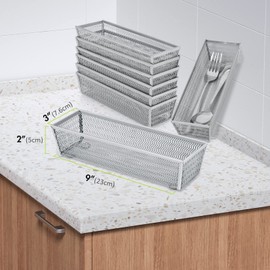 Neudeco Silverware Organizer,Mesh Drawer Organizer for Kitchen，Metal Utensil Organizer for Flatware, Knives, Spoons,Cosmetic (Silver 9 * 3 * 2 inch Pack6)