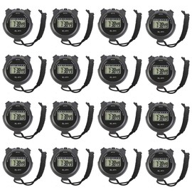 16-Pack Multi-Function Electronic Digital Sport Stopwatch Timer, Large Display with Date Time and Alarm Function, Sports Coaches Fitness Coaches and Referees Black