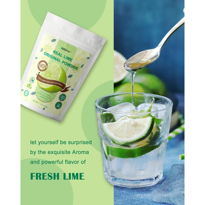 ORGFUN Original Lime Powder, Whole Lime Juice Freeze Dried Powder,