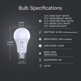 Feit Electric LED Motion Sensor Light Bulb, A21 100W Equivalent, 5CCT, Non-Dimmable, E26 Medium Base, 90 CRI, 1500 Lumens, Adjustable White, 15 Years Lifetime, OM100/5CCTCA/MM/LEDI