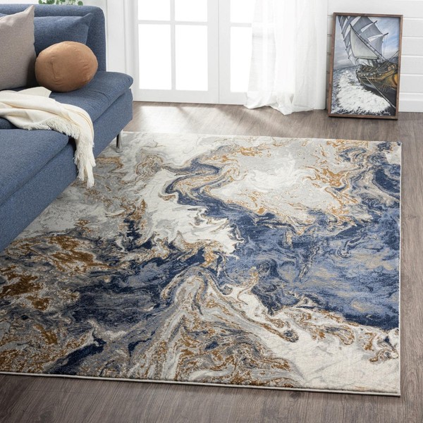 LUXE WEAVERS Marble Collection Blue Area Rug 6x9 Modern Abstract