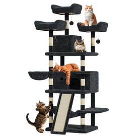 68.5-Inch Multi-Level Cat Tree for Indoor Cats Large Adult Heavy Duty Cat Tower for Large Cats with 2 Condos/Plush Perches/Sisal Scratching Posts/Hammocks/Basket/Dangling Balls, #2601 Dark-Grey