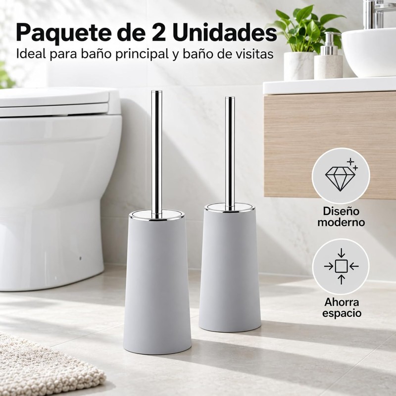 ALIMOTA Juego Cepillo Inodoro Acero, Cerdas 360° Mango Largo Soporte