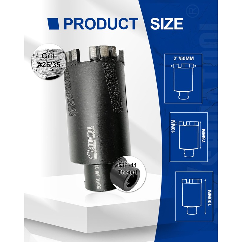 SHDIATOOL Diamond Core Drill Bits 2 Inch/50mm for Hard Stone