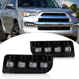 BINQIGOO Car LED Front Bumper Fog Light Compatible with 2014-2023 Toyota 4Runner Limited, Switchback White Daytime Running Light DRL Amber Dynamic Turn Signal Lamp Accessories