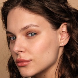 PAVOI CZ Stud Earrings: 14K Gold Plated Sterling Silver Dainty Mini Bar Stud Earrings (Yellow)