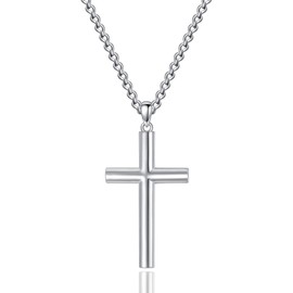 Lattd Cross Pendant Necklace 925 Sterling Silver Christian Jewelry Gift for Men Women (02-Cross & Oval Section-Silver)