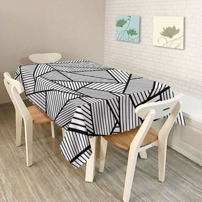 Walmsco Tablecloth Black White Striped Geometric Decor For Dining Room