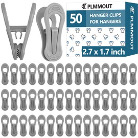 PLMMOUT Grey Hanger Clips 50 PCS,Velvet Hanger Clips for Plastic Hangers,Pants Hanger Clips,Grey Finger Clips,Plastic Hanger Clips for Skirt Pants Hangers Plastic Clothes Hangers,Strong Pinch Grip