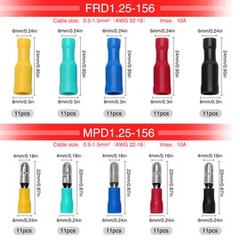 YIXISI 110 PCS Bullet Butt Connectors, Male And Female Insulated Wire Bullet Electrical Crimp Connector Terminal (22-16 AWG)