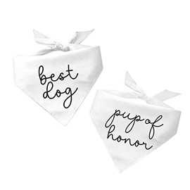 Best Dog and Pup of Honor Dog Bandana | 100% Cotton Triangle | Made in USA | Wedding Photo Prop | Bridal Shower | Engagement Announcement |2 Pack | White, One Size (952 & 969)